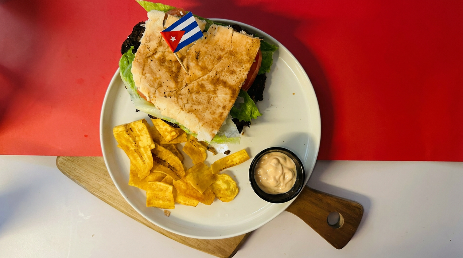 Steak sandwich and plantain chips